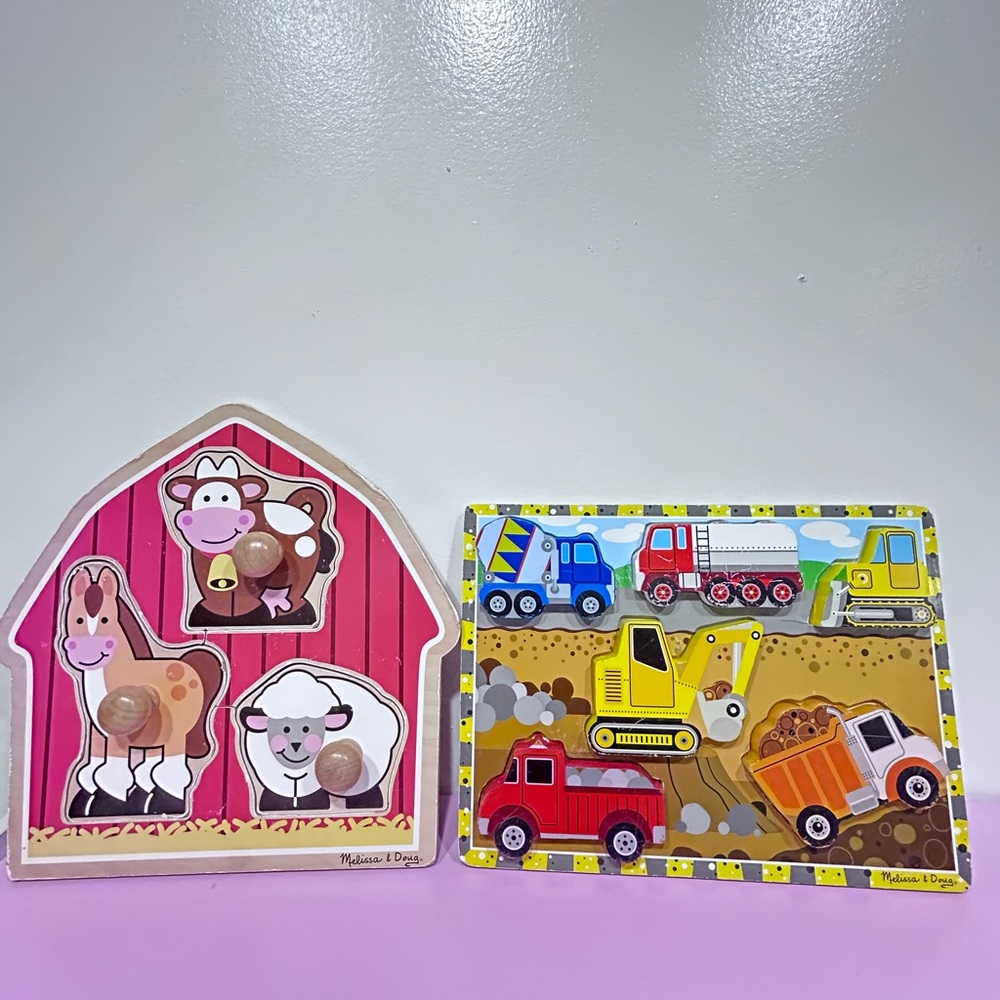 Melissa & Doug Farm and‎ Construction Wooden Puzzle Set